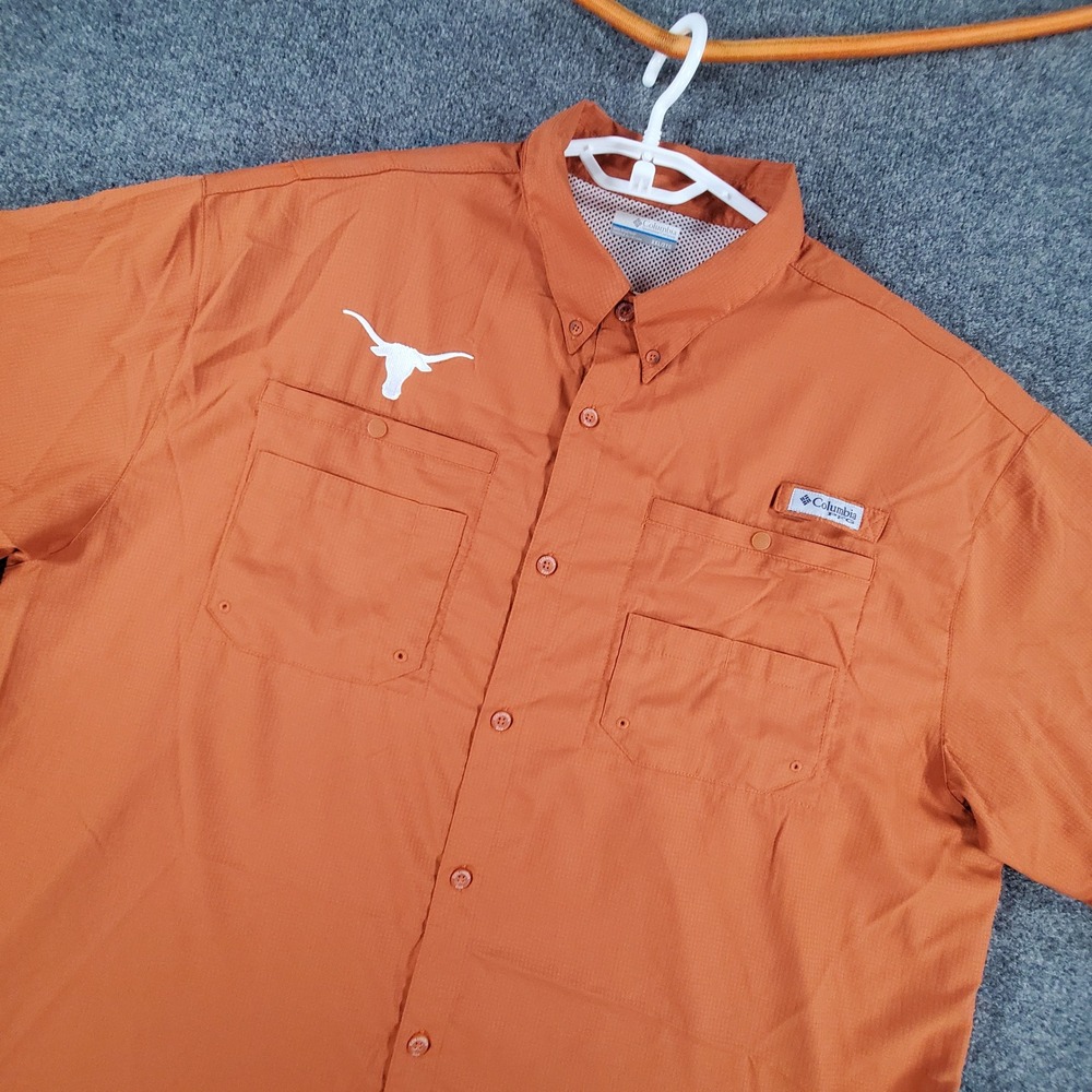 Texas Longhorns Columbia Fishing Shirt Mens 2XL PFG Orange NCAA Short Sleeve